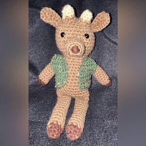 Handmade Crochet Deer with Green Vest